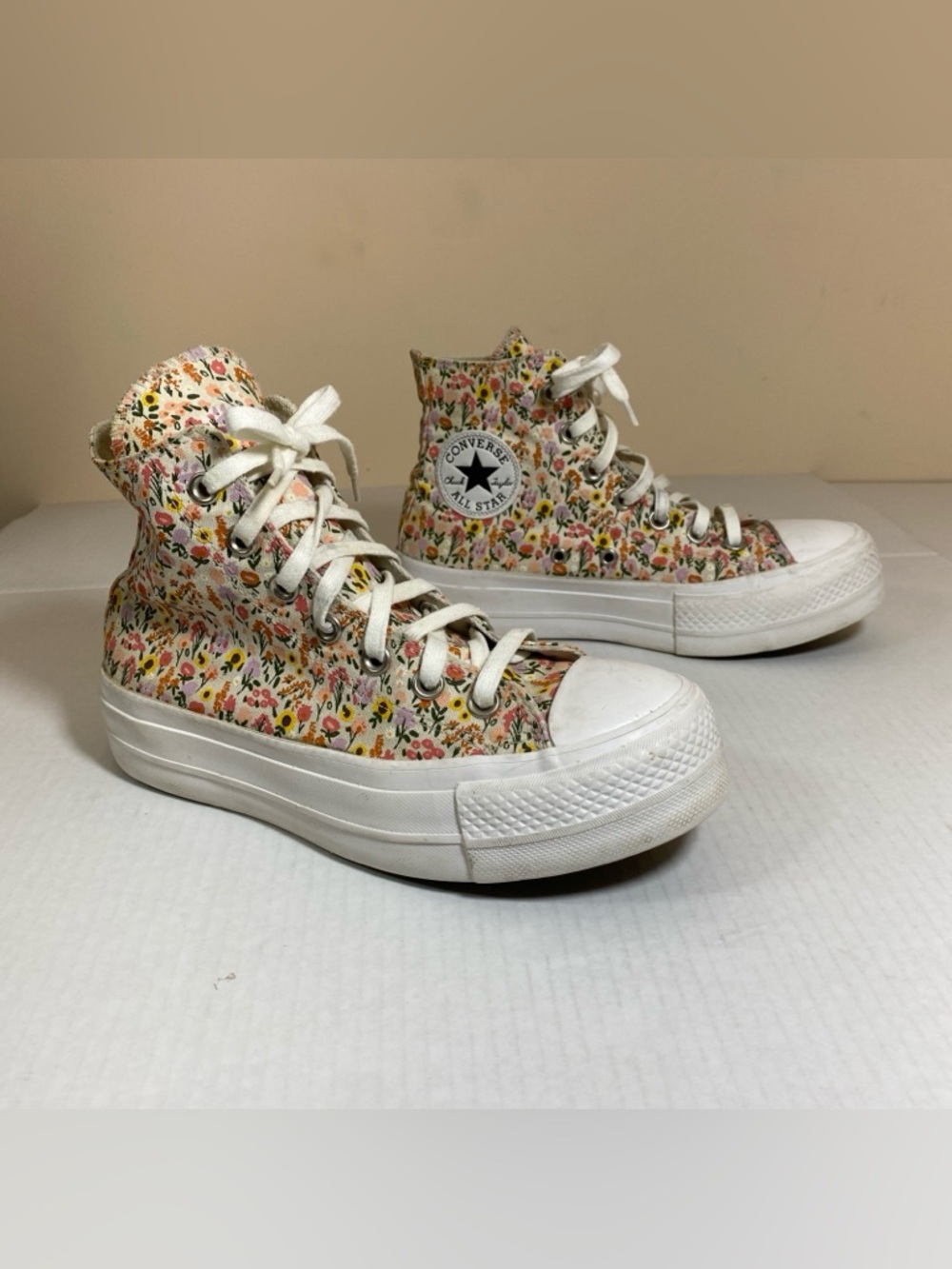 Converse High Top Floral Sneakers - White, Pink, Yellow, Green